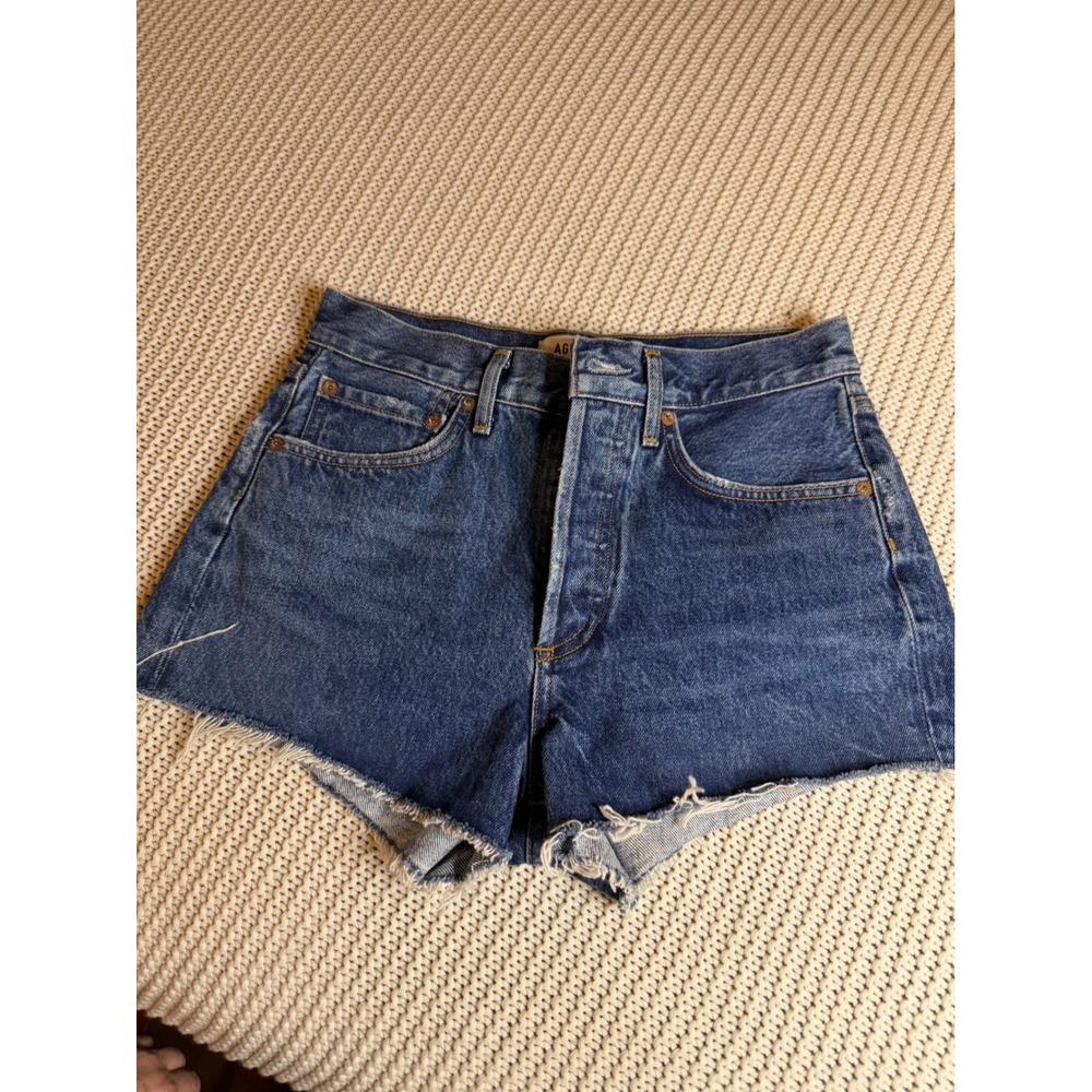 AGOLDE Parker High Rise Cut Off Denim Shorts Medium Wash Blue Size 24